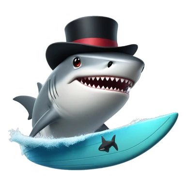 Shark with a top hat surfing sticker