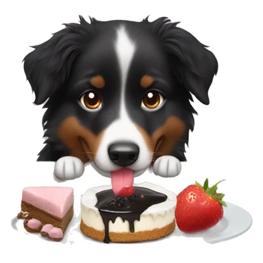Small black australian shepherd dog eating dessert  sticker