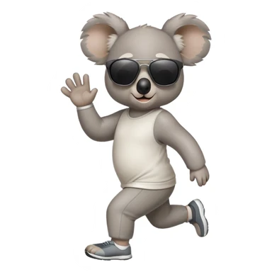 friendly anthropomorphised koala in casual clothing, wearing dark sunglasses, jogging upright in standard pose sticker