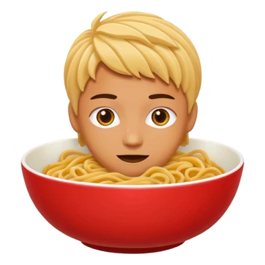 Chinese cuisine humanless avatar in bright emoji-style illustration. Noodles bowl, red and gold colors, simple shapes, flat design, bold and energetic. sticker