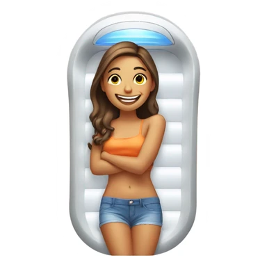 smiling girl by a tanning bed sticker