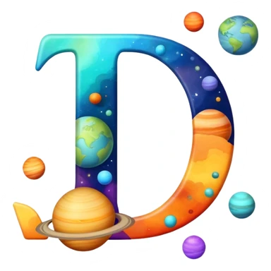 letter J with colorful planets orbiting around it sticker