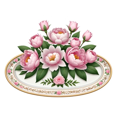 pink and white porcelain tray with flowers  sticker