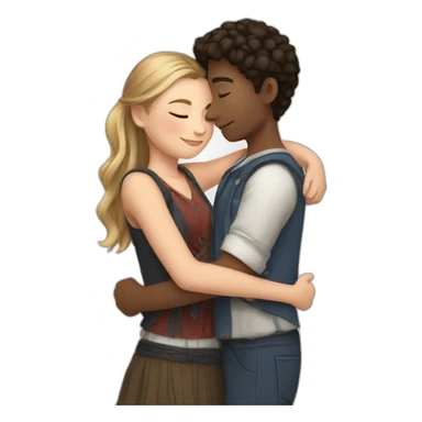 young metis Man and young white woman hug love with modern clothe sticker