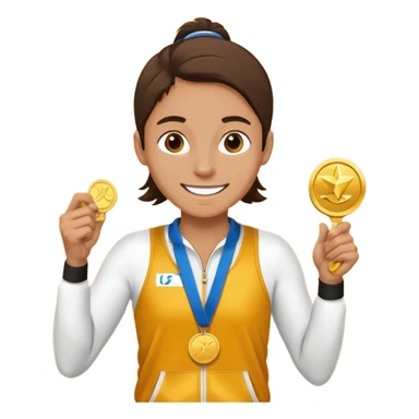 crea un emoji estilo whatsapp o emoji de iphone, de un corredor con cara casada pero feliz por su medalla sticker