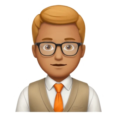man in vest with orange tie, wearing glasses sticker