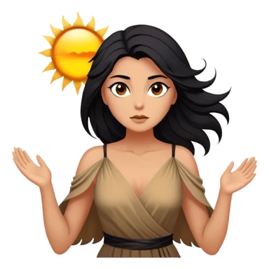 Cinematic Stunning Pocahontas Portrait Emoji, Windswept raven hair flowing behind her, deep brown eyes filled with wisdom and strength, glowing sun-kissed skin, wearing her elegant tan dress, the spirit of the wild in her expression, breathtakingly majestic! sticker