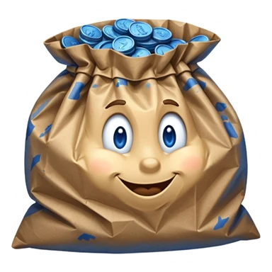 brown bag of blue coins sticker