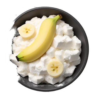 Cottage cheese in a bowl with banana slices as a topping sticker