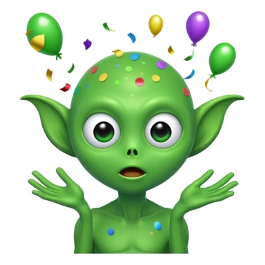Green alien blowing confetti sticker