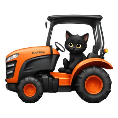 Black kitten driving Kubota tractor  sticker