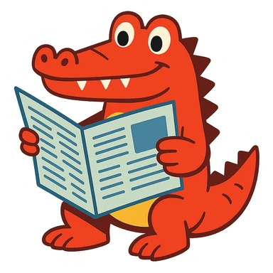 red crocodile reading a newspaper, playful style sticker