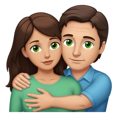 White man brown eyes and 50's short dark BROWN hair hugging white woman with long brown hair and green eyes sticker