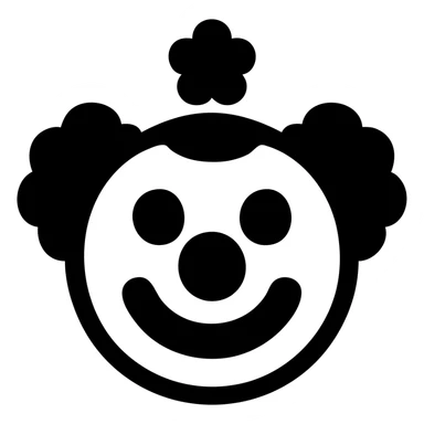 clown face, solid icon style, bold shapes, no color, strong silhouette sticker