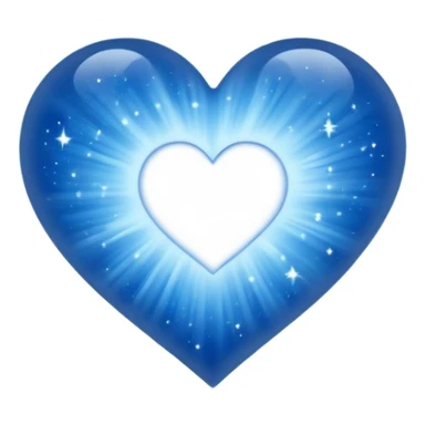 Small white heart radiating blue white light within a big blue cosmic galaxy heart sticker