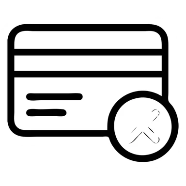 Slack emoji icon of a credit card with a red 'X' or outage symbol, minimalist and clear for small size sticker