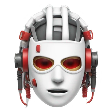 White Mohawk female cyborg head with red respirator mask and circuits sticker