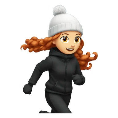 Redhair girl running in winter all black outfit in 2D sticker