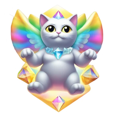 Transcendent Heavenly Rainbow 4d Diamond ultra mega surpream Omni-Cat God with wings and a ring around its body and another ring above it’s head full body sticker