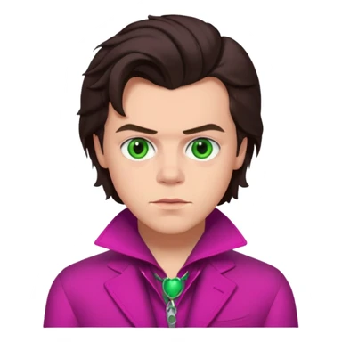 Harry Styles with green eyes, dark brown hair, magenta outfit sticker