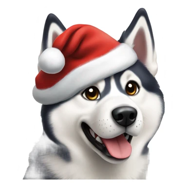 A Siberian Husky with a Santa hat sticker