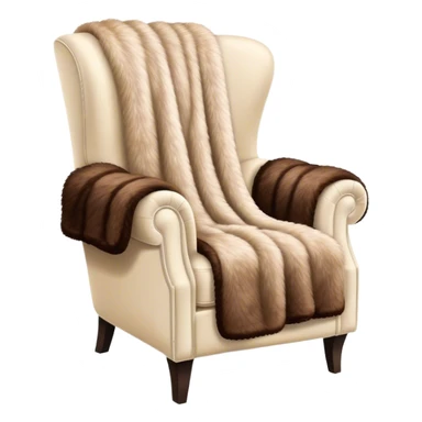 Luxury brown fur throw blanket on plush cream-colored modern armchair  sticker
