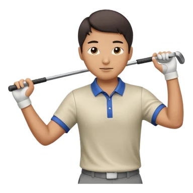 Asian male golfer upper body swinging a club sticker