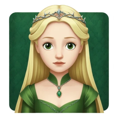 Elizabeth Woodville is the queen of York and looks like a blonde Rebecca Ferguson. She is wearing a green dress and looks like a Game of Thrones Character sticker