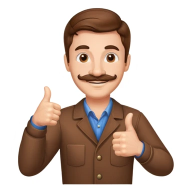 Guy giving two thumbs up while smiling with brown hair and mustache  sticker