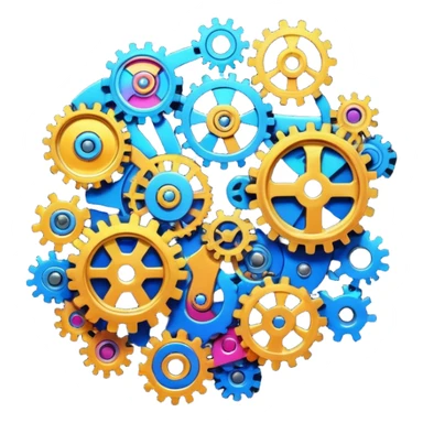 playing card back in emoji style, psychedelic chaotic composition of metal technology mechanical parts, abstract vibrant mess of gears wires metallic forms sticker