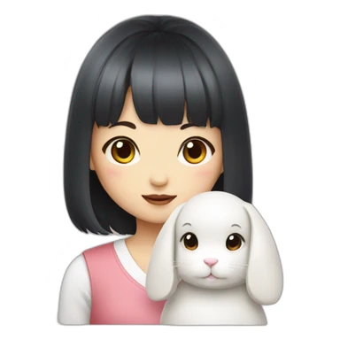 a korean girl with bangs with white rabbit sticker