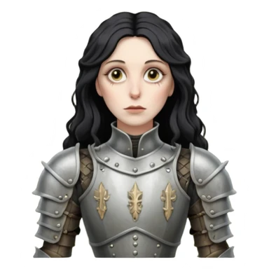 realistic cinematic actress Cher in Victorian styling like Joan of Arc dirty damaged armor in a forest sticker