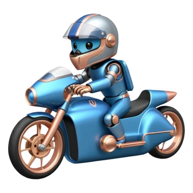  Metallic blue and rosegold-accented  racing car for furry-faced grey bearded evil scary robot teddy bear and passenger with custom aero body and rear wing and motorcycle-sized wheels  sticker