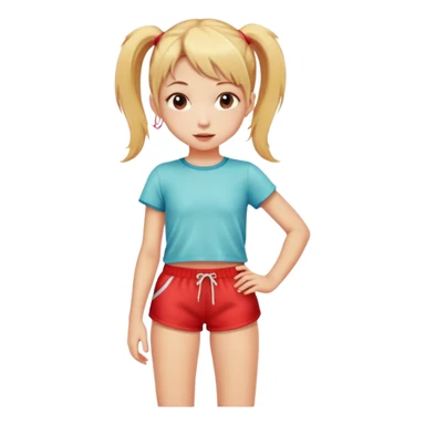 skinny little girl short red dolphin shorts , blond hair, ponytail sticker