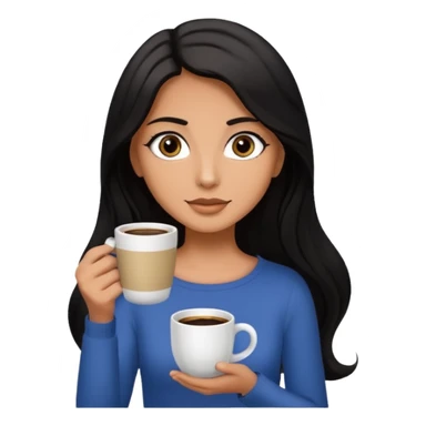 big black eyes and tanned skin brown hair glamorous long black hair with coffee  sticker