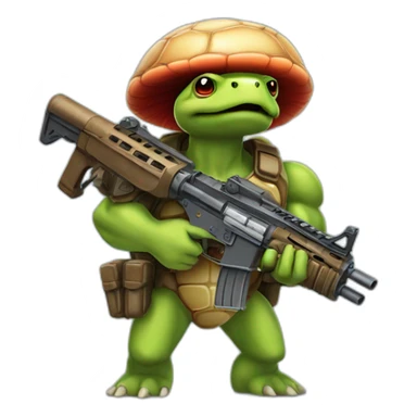 Strong muscles Mushroom turtle with a machine gun with turtle shell on helmet sticker