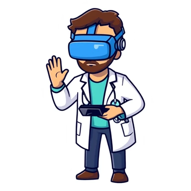 male doctor with brown beard and hair using virtual reality technology sticker