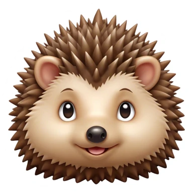 Cinematic Cute Hedgehog Portrait Emoji, Head tilted playfully and inquisitively, featuring a fluffy, spiky brown Fur with an irresistibly cute, round face and tiny ears, round, sparkling eyes filled with curious wonder, Simplified yet irresistibly adorable features, highly detailed, glowing with a warm, friendly glow, high shine, affectionate and quirky, stylized with a touch of woodland whimsy, bright and endearing, soft glowing outline, capturing the essence of a mischievous yet loving hedgehog, so playful it feels like it could roll out of the screen and into your arms! sticker