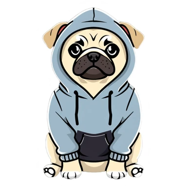 pug dog wearing a hoodie, pug life sticker