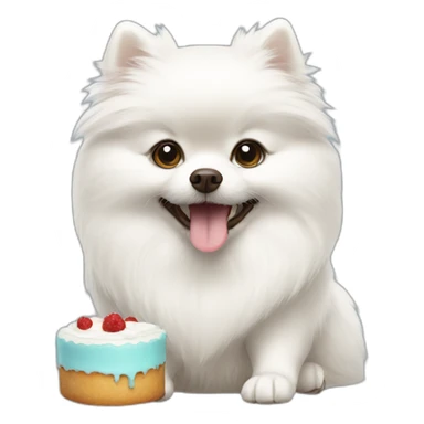 White Pomeranian eating cake sticker
