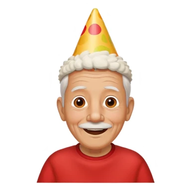 old man with warming smile, red shirt and birthday cone on his head sticker