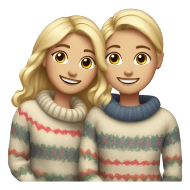 smiling duo in cozy sweaters girl blonde hair  sticker