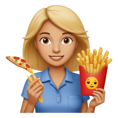 lean female holding fries on one hand and eating pizza on the other hand sticker