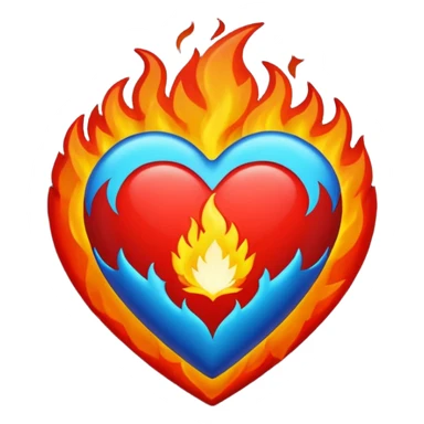 Hazme el corazón rojo y con fuego y que el fuego sea azul verdoso sticker