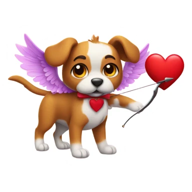 dog with wings, a bow and heart arrow as valentine cupid sticker