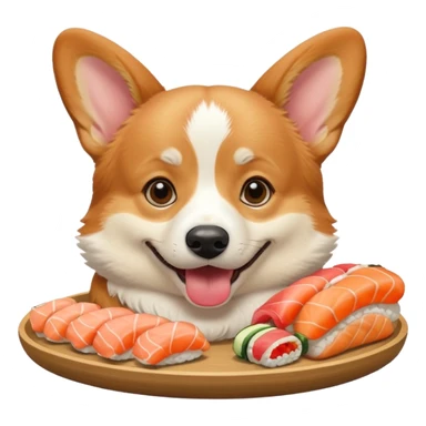 happy corgi eating sushi sticker