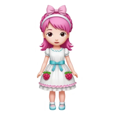 Isolated detaile illustration modern raspberry torte doll figurine full body with pink hair and a raspberry hairband standing sticker