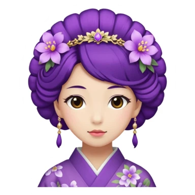 Japanese Princess with floral hairpin, purple sticker