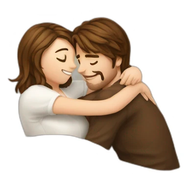 europeans lovers with brown hairs hugging in comforter ball sticker