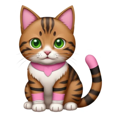 a  brown and black tabby cat, with a pink bandage on her front paw, realistic sticker